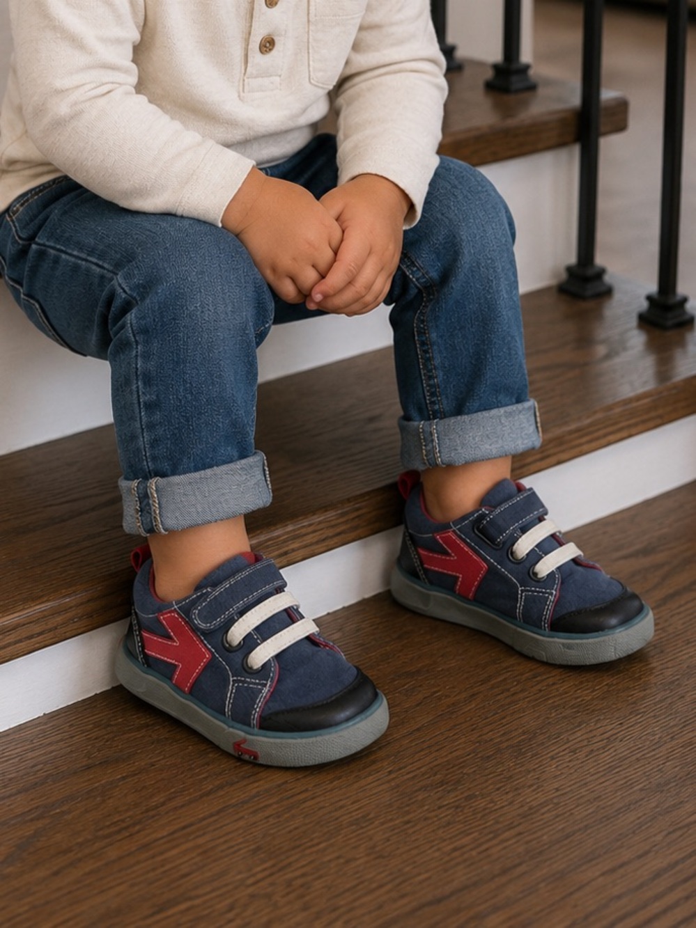 Quinn Blue and Red Kids Hook-and-Loop Sneakers